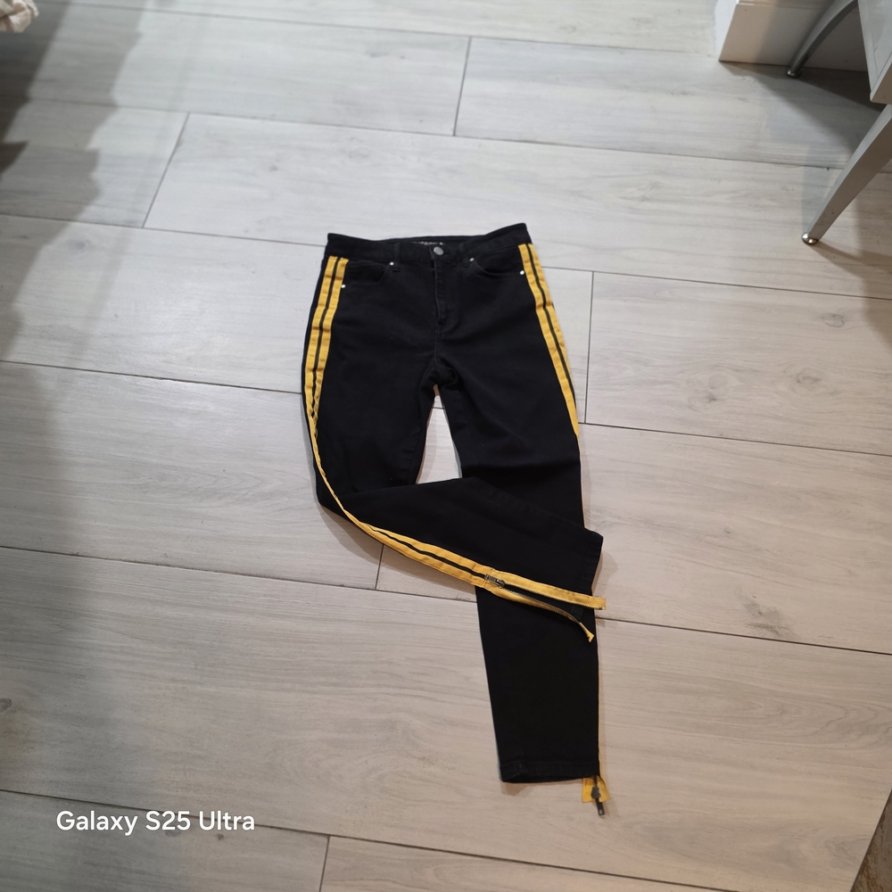 W104 Tinseltown Black Jeans with Yellow Stripes